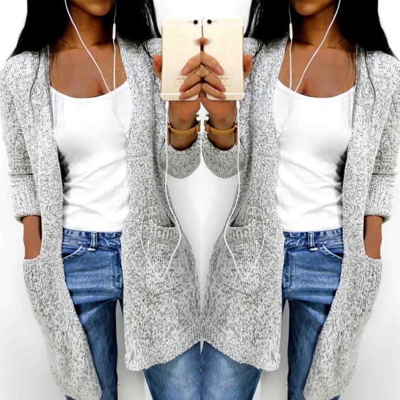 Sweaters - Essential Fall Cardigan Long Knit Grey w/ Pockets